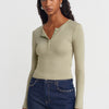 Olive Ribbed Henley Top