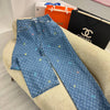 LV Style Multicolor Monogram Wide Leg Denim Jeans – Blue