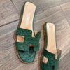 Green ostrich leather slipper